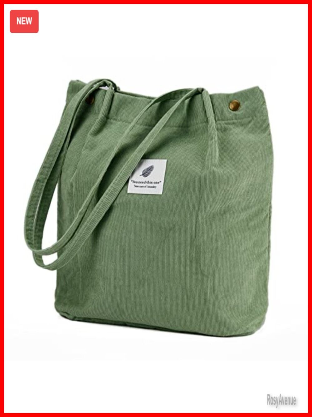 Corduroy Tote Bag Cute Shoulder Bag Inner Pocket Work Beach Travel